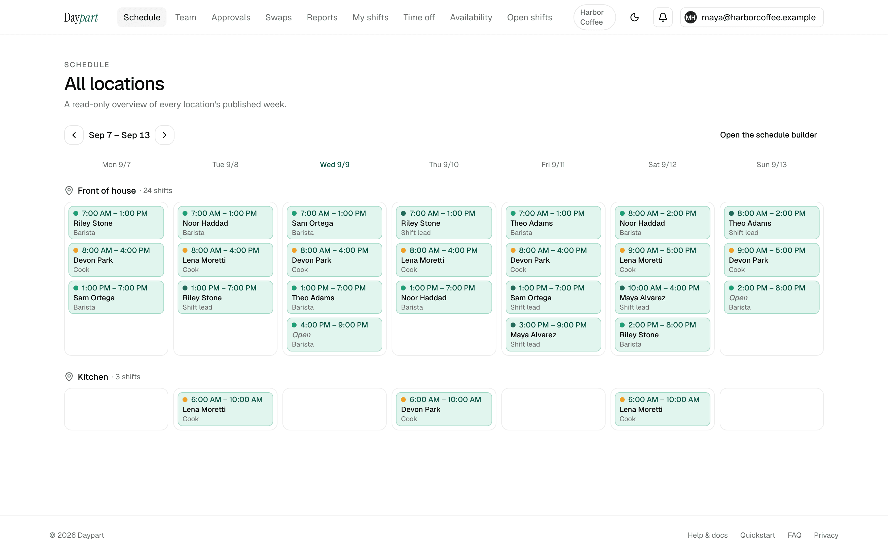 Open shifts to claim in the Daypart web dashboard