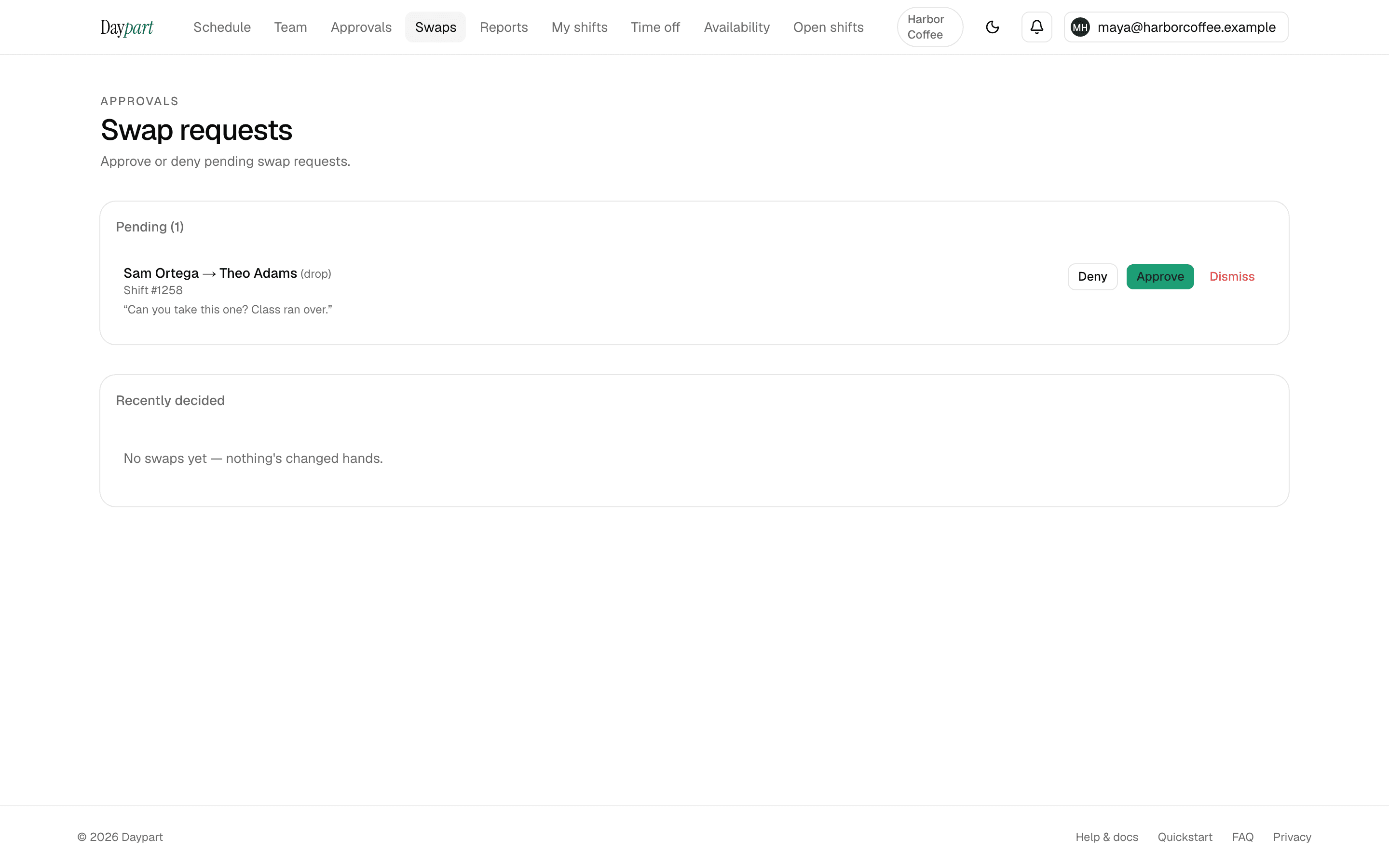 Shift swaps & trades in the Daypart web dashboard