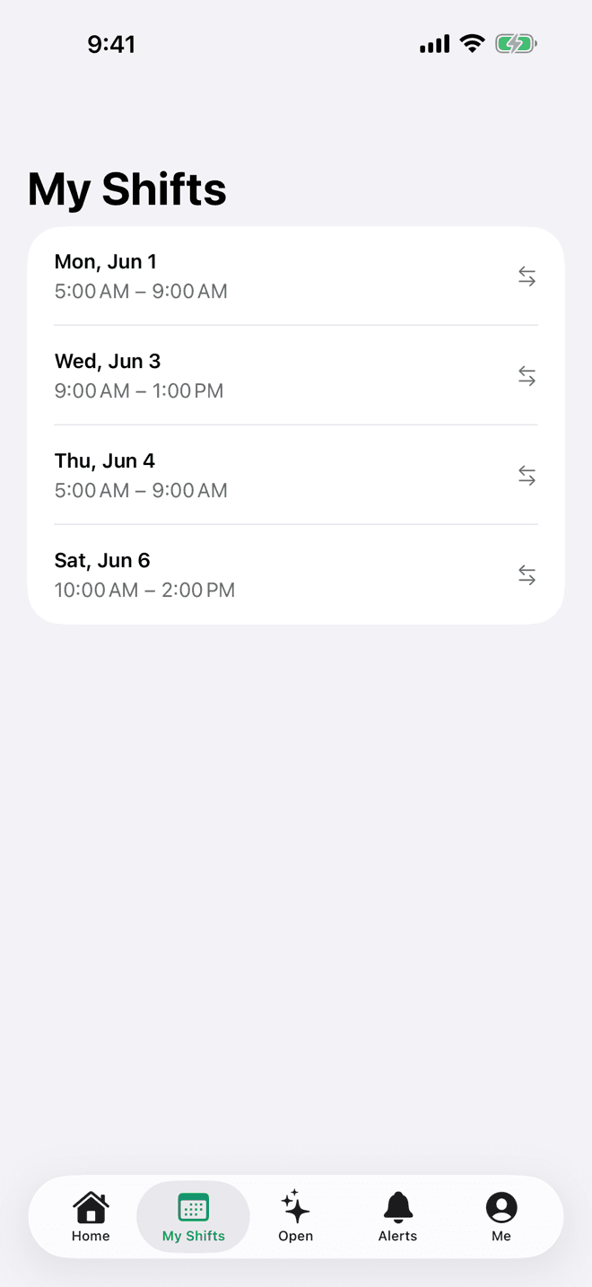 My Shifts in the Daypart iOS app
